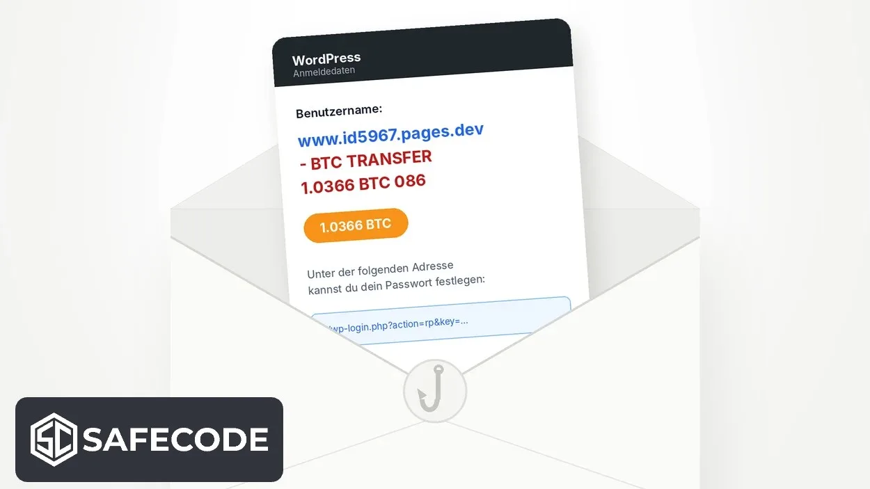 Faux transfert de 1,0366 BTC dans un email WordPress : une arnaque cachée dans le nom d&rsquo;utilisateur