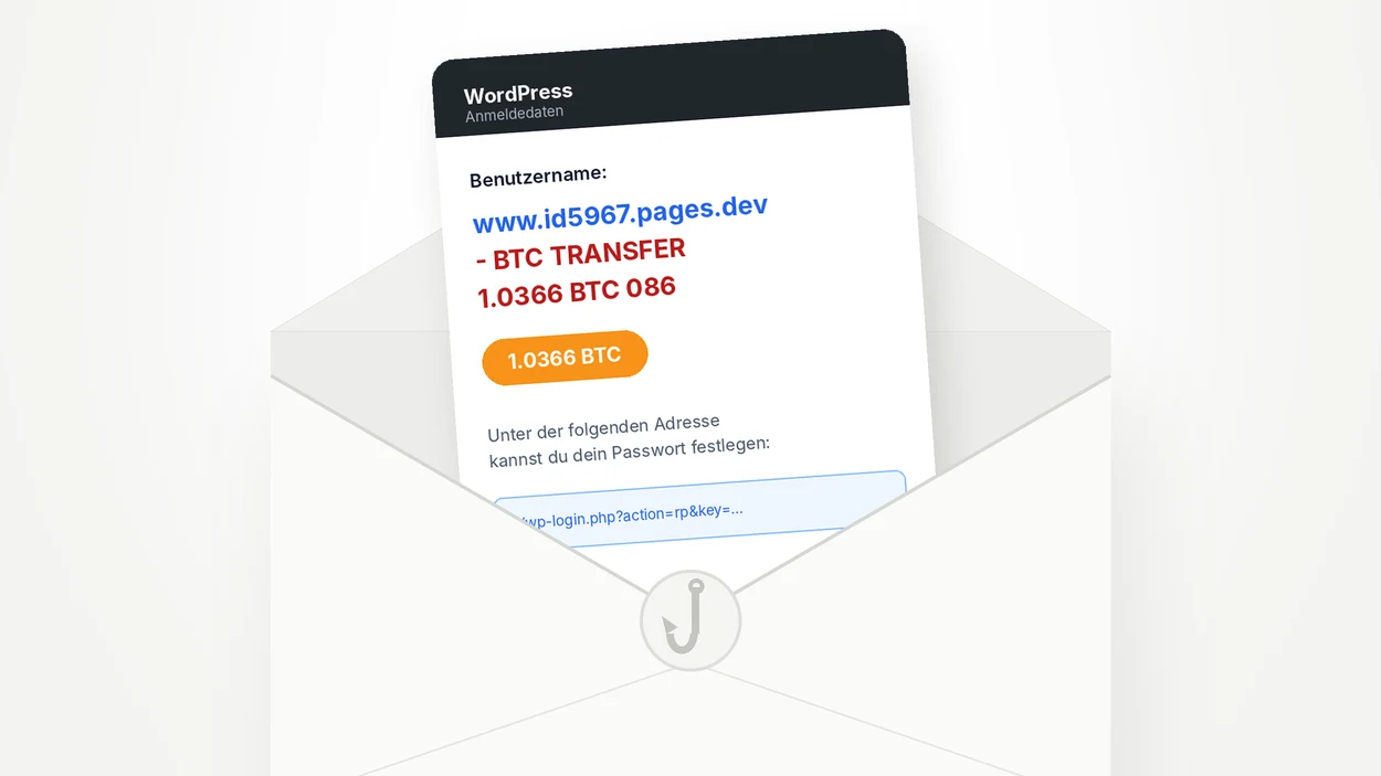 Faux transfert de 1,0366 BTC dans un email WordPress : une arnaque cachée dans le nom d’utilisateur