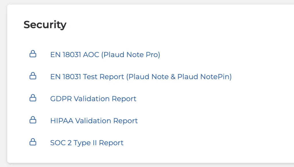Rapports EN 18031 de Plaud Note Pro, Note et NotePin