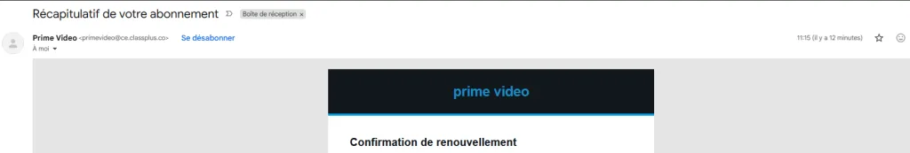 email Prime Video renouvellement arnaque phishing